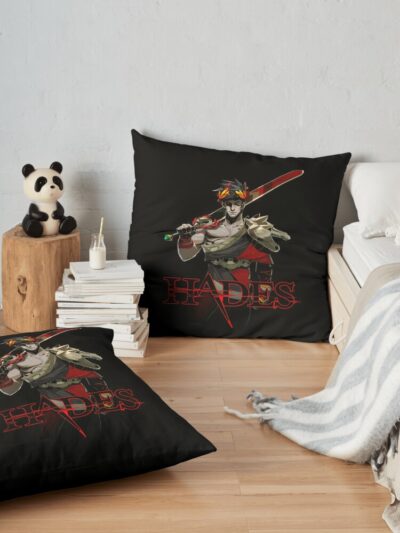 Hades Game Logo With Zagreus Throw Pillow Official Hades Merch