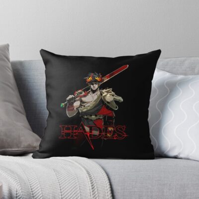 Hades Game Logo With Zagreus Throw Pillow Official Hades Merch